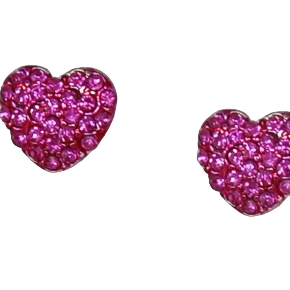 Fresh & Co Rhinestone Heart Stud Earrings Pink NWT